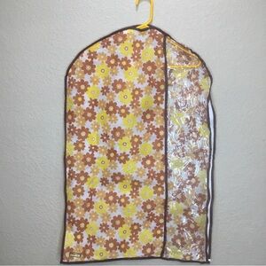 Vintage 1970s Yellow Brown Flower Power Garment Bag Zipper 35” Long x 23” Wide